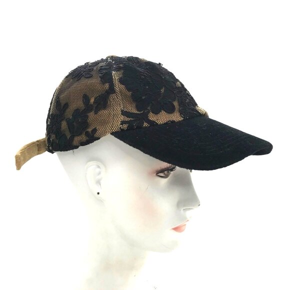 Hopeless Romantic Floral Black Lace Cap Mall Goth Adjustable Strap 5 Panel Hat - Picture 2 of 9